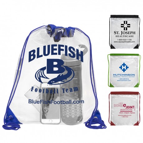 13" W x 16" H - “Everest” Tall Clear Drawstring Cinch Pack Backpack